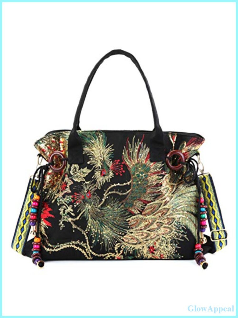 Canvas Embroidery Tote Bag Crossbody Purse Women Large Sequin Handbag